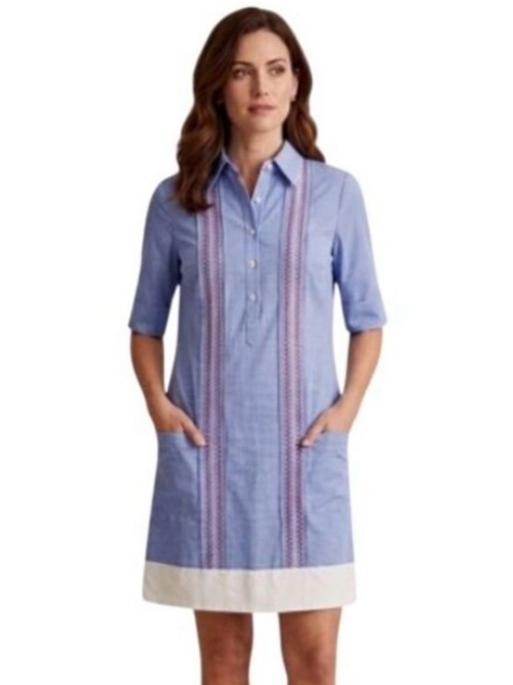 San Cristobal Blue Gingham Check Cotton Shirtdress M Casual Preppy Travel